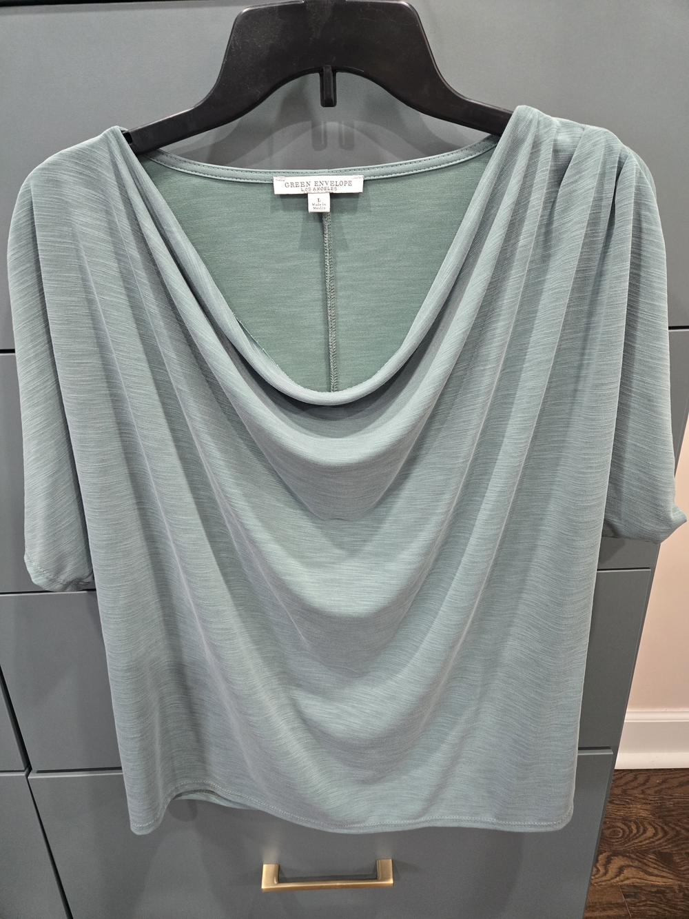 Green Envelope Women's Draped Cowl Neck Top in Sage Green